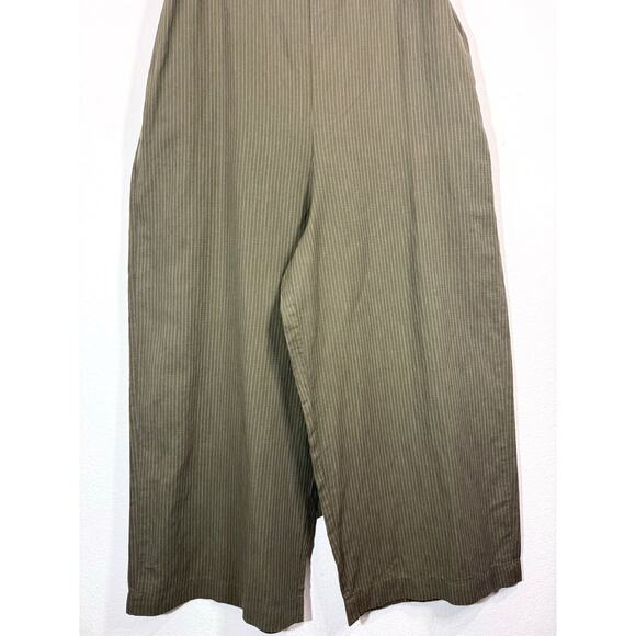 NWT Uniqlo Linen Blend Stripe Jumpsuit Olive Sz M Relaxed Waist Ribbon - Picture 7 of 11